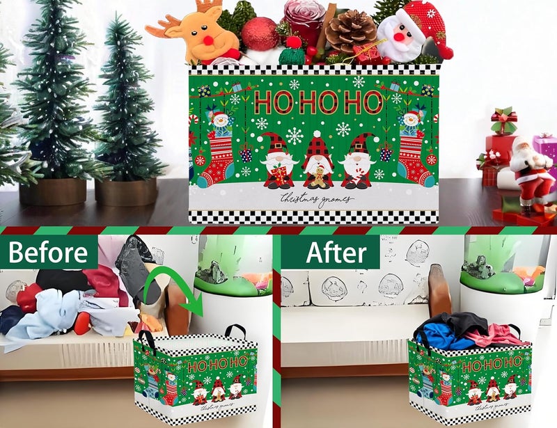 BOOHIT Large Christmas Gifts Empty Baskets Kids Collapsible Holiday Storage Bin with Handle (Socks Gnome) - Image 5